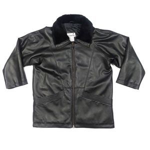 🔥3/$15 VINTAGE 90'S SERBIN SPORT BLACK FAUX LEATHER COAT WITH FUR TRIM SIZE L